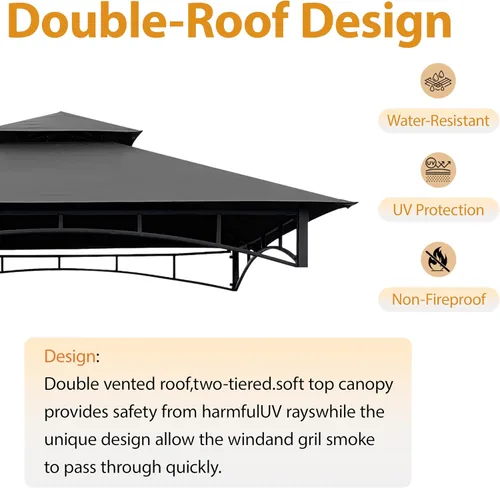 Miniatura 4 de Coastshade - Cubierta de repuesto para cenador de parrilla modelo #L-GG001PST-F, toldo de barbacoa de 8x5, solo para cenadores de parrilla (gris)