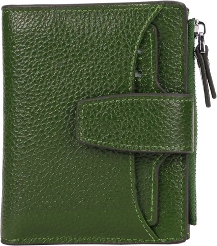 Miniatura 29 de Cartera de cuero con bloqueo RFID para mujer, pequeña, compacta, doble cremallera, con ventana para identificación