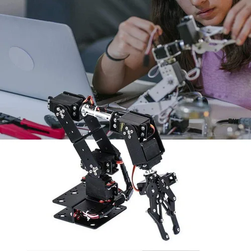Miniatura 7 de Brazo mecánico negro, engranaje de dirección analógica MG996, kit de garra de brazo mecánico 6DOF manipulador DOF piezas de robot industrial