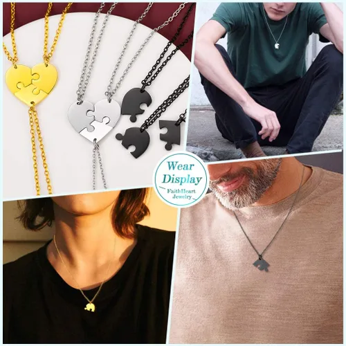 Miniatura 6 de FaithHeart BFF - Collar de costura de rompecabezas, 2345678 piezas, de acero inoxidable, con nombre personalizado, colgantes de corazón, joyería