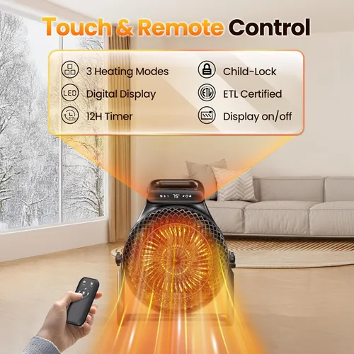 Miniatura 4 de Calentador de espacio para uso en interiores con control remoto, calentador portátil de 1500 W con termostato pantalla digital, protección contra