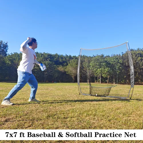 Miniatura 8 de Red de práctica de béisbol y softbol de 7 x 7 pies, red de béisbol portátil para batear, golpear, lanzar viene con bolsa de transporte, Negro