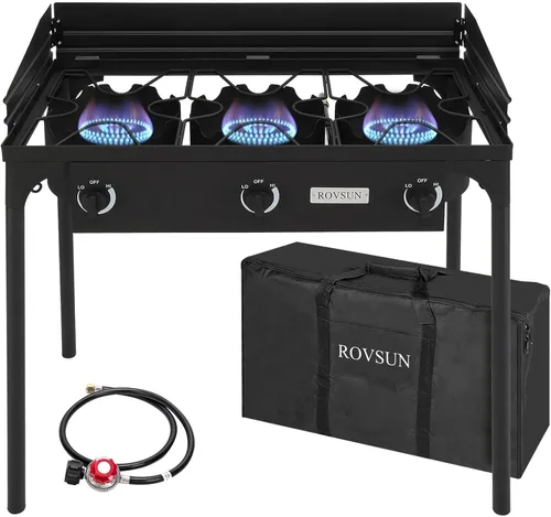 Miniatura 10 de ROVSUN Estufa de Gas Propano Portátil para Exteriores con 2/3 Quemadores, Cocina de Alta Presión con Soporte para Cocinar en el Patio, Acampar
