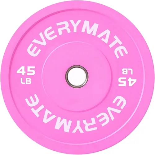 Miniatura 10 de EVERYMATE Placas de Peso Rosa 10LB 15LB 25LB 35LB 45LB Placas Olímpicas Bumper Placas de Peso con Agarre para Entrenamiento de Fuerza y Crossfit