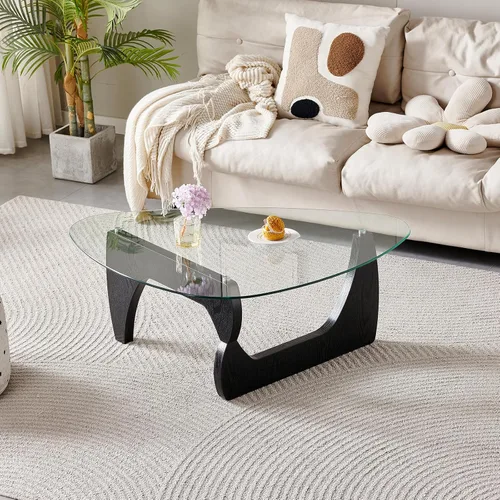 Btrpily Mesa de centro de madera, moderna mesa de centro negra, contemporánea, elegante, muebles de alta gama para tu sala de estar (negro,