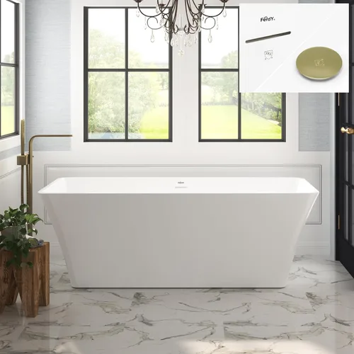 Miniatura 13 de FerdY Maui Bañera Independiente de 67" Elegante Bañera de Remojo Independiente, Blanco Brillante, Certificado cUPC, Conjunto de Drenaje y Drenaje