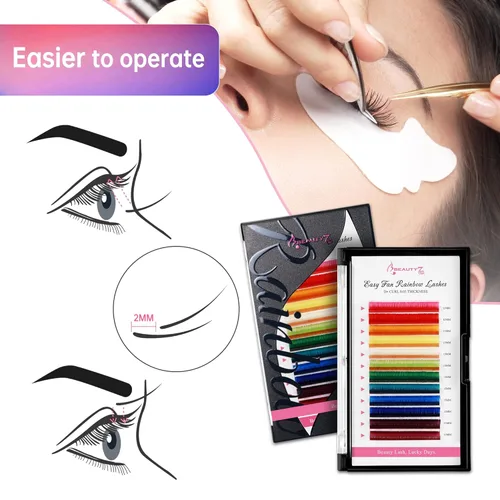 Miniatura 5 de Beauty7 Extensiones de pestañas de colores arcoíris Easy Fan 12 colores, extensiones de pestañas autoaplicables, extensiones de pestañas degradadas