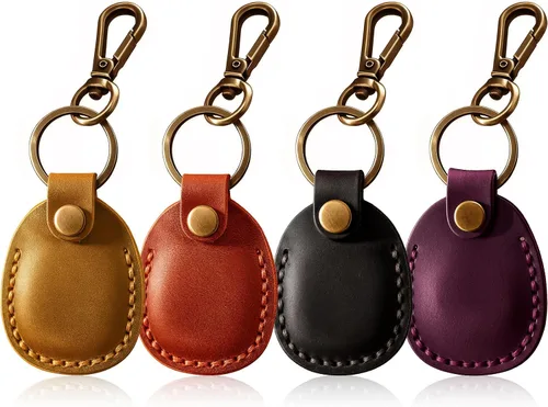 Miniatura 29 de Llavero de Airtag de cuero genuino, llavero portátil de Air tag con anillos para llaves, funda de cobertura oculta completa compatible con Airtag