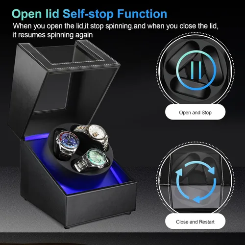 Miniatura 3 de J&T Technology Enrollador de reloj para relojes automáticos, enrollador automático de reloj con luz LED, caja de reloj giratoria con motor