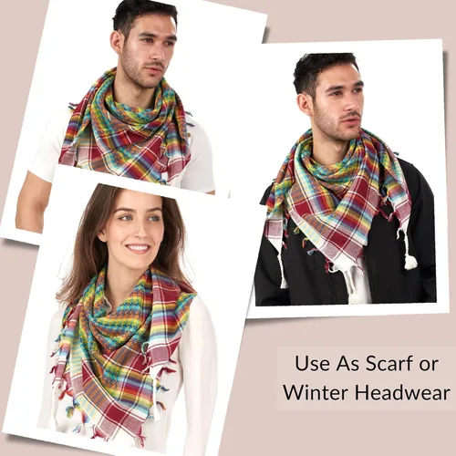 Miniatura 82 de LOVARZI Shemagh Cottons Arab Keffiyeh - Bufanda militar táctica para cabeza y cuello