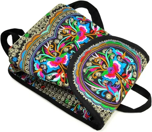 Miniatura 3 de Mochila de lona única vintage para mujer con bordado floral