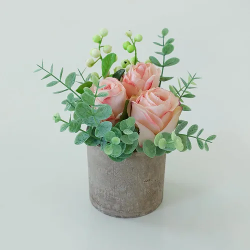 Miniatura 7 de Decoración de rosas artificiales en maceta, mini plantas de imitación para decoración de interiores, rosas falsas para el hogar, baño, cocina