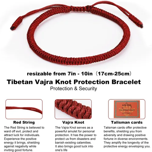 Miniatura 2 de Auténtica pulsera de nudo Dorje bendecida hecha a mano por monjes tibetanos con protección y talismán para mujeres y hombres F-rojo+multicolor+rojo