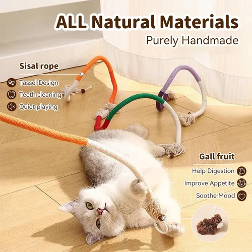 Miniatura 3 de Juguetes para gatos de interior, cuerdas para masticar 3 piezas y palo de vid plateada, 1 pieza con fruta de la agalla, hierba gatera recargable