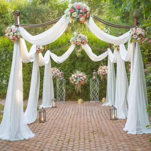 Miniatura 30 de gogoparti Tela drapeada para arco de boda, cortinas de arco burdeos, cortina de telón de fondo transparente para ceremonias, fiestas, cabinas