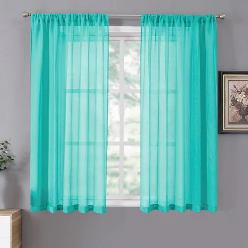 Miniatura 32 de Tollpiz - Juego de 2 paneles de cortinas de velo traslúcidas para media ventana, cortas, con textura de lino y bolsillo para cortinero, filtran