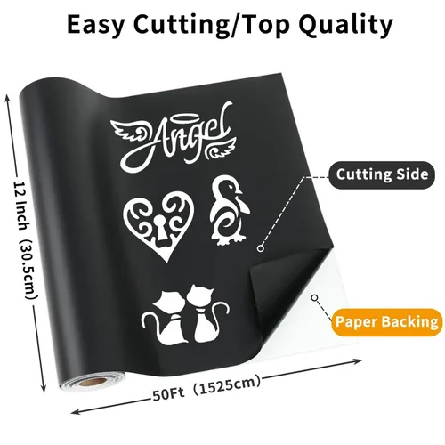 Miniatura 2 de Vinilo permanente negro mate, rollo de vinilo adhesivo permanente de 12 pulgadas x 50 pies para todas las máquinas de corte, letreros, troqueladoras