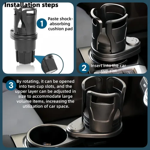 Miniatura 5 de Adaptador 2 en 1 para portavasos de automóvil, asiento delantero multifuncional, ajustable, portavasos y bebidas, compatible con ranuras circulares