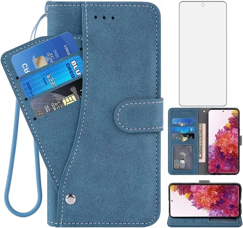 Compatible con Samsung Galaxy S20 FE Gaxaly S 20 FE 5G UW 6.5 pulgadas Funda tipo cartera de vidrio templado, protector de pantalla con tapa para