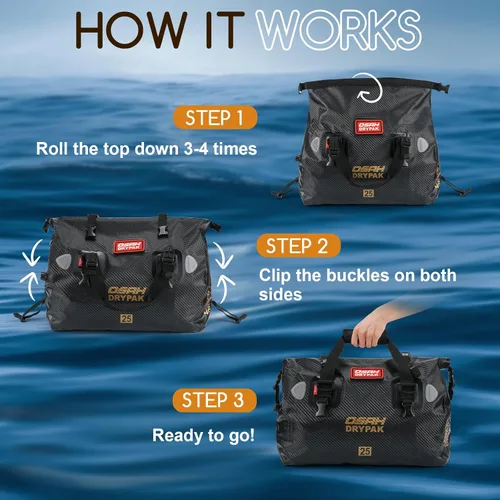 Miniatura 5 de OSAH DRYPAK Bolsa de lona impermeable – Bolsa seca para motocicleta con gran espacio de almacenamiento, bolsas de equipaje impermeables con bolsillo