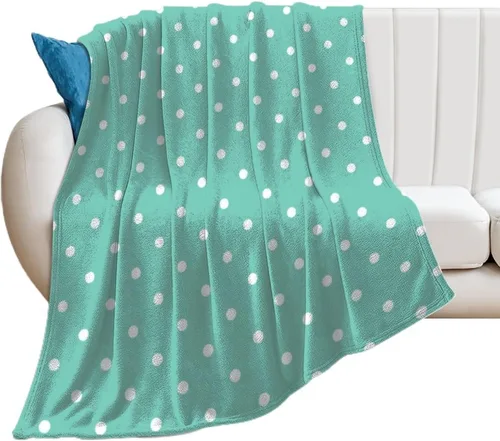 Manta de felpa de lunares blanco aguamarina, suave y acogedora, manta de franela para todas las estaciones, para sofá, cama, 40 x 50 pulgadas