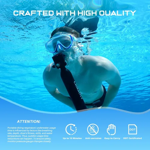 Miniatura 2 de Mini tanque de buceo de 0.5 L con 5-10 minutos, tanque de oxígeno portátil para buceo, equipo de tanque de pulmón de respiración, equipo submarino