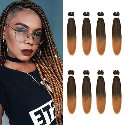 Miniatura 30 de 8 paquetes de extensiones preestiradas - 16 pulgadas de cabello trenzado premium, 55G/paquete, sin picazón, fijación en agua caliente, textura Perm
