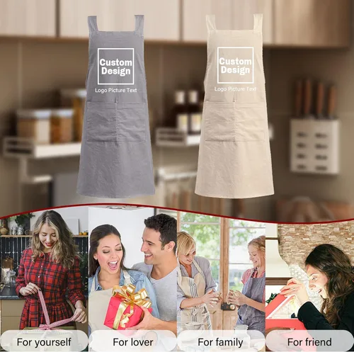 Miniatura 7 de Delantales personalizados para niños para cocinar, delantales personalizados para hombres, delantal de algodón y lino, regalo para mujeres