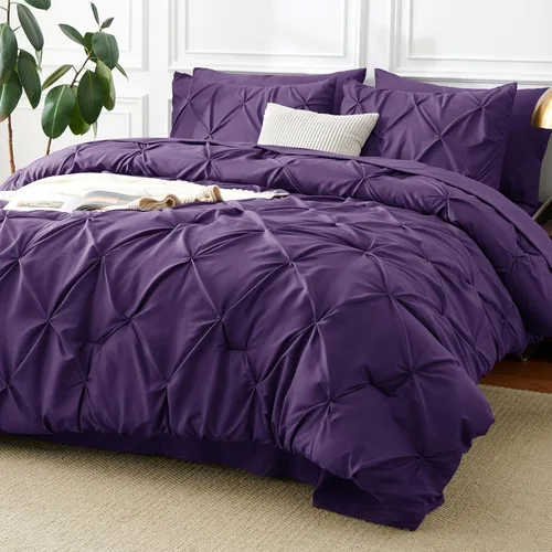 Miniatura 38 de CozyLux - Juego de ropa de cama con pliegues plisados de 7 piezas en una bolsa; edredón tamaño King para todas las estaciones, sábanas, fundas