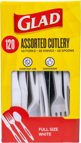 Miniatura 22 de Glad Cubiertos de plástico surtidos de alta calidad, tenedores, cuchillos y cucharas transparentes extra resistentes, juego de 150 piezas