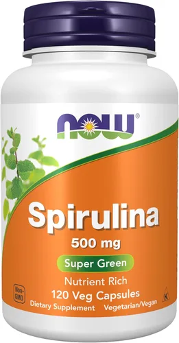 Espirulina NOW de 0.0176 oz, 120 cápsulas vegetales.
