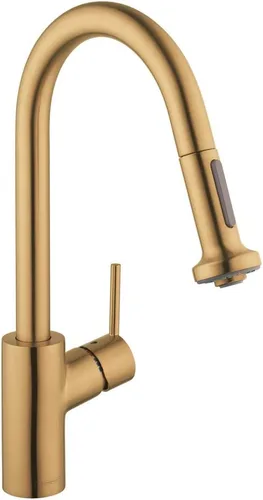 Miniatura 4 de hansgrohe Talis 14877251 - Grifo de cocina de arco alto dorado S² con rociador extraíble, grifo para fregadero de cocina, cabezal rociador