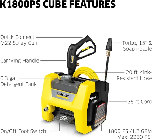 Miniatura 2 de Kärcher K1800PS Cube - Hidrolavadora, certificada por CETA, 3 boquillas de pulverización, con depósito de detergente, para automóviles, entradas