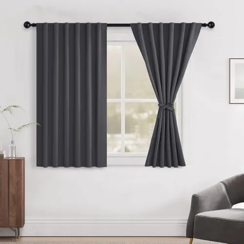 Miniatura 131 de Hiasan Cortinas opacas negras para dormitorio, cortinas opacas cortas de 45 pulgadas de largo, con aislamiento térmico, bolsillo para barra