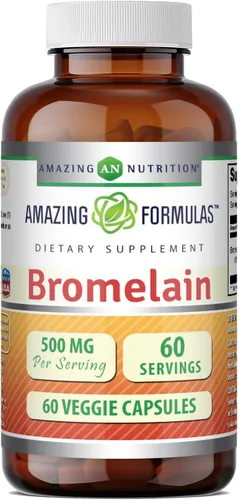 Amazing Formulas Bromelain 500mg 2400 GDU, 60 cápsulas vegetarianas | Sin OMG | Sin gluten | Fabricado en Estados Unidos | Ideal para vegetarianos