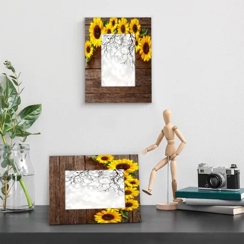 Miniatura 7 de Marcos de fotos de madera de girasol de playa de 4 x 6 pulgadas, marco de fotos de madera de pie para escritorio, marco de fotos de mesa para A
