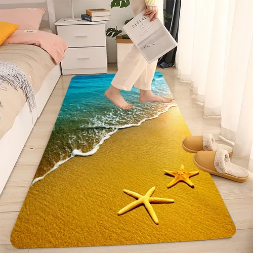 Miniatura 6 de LYFANS Alfombras de baño de espuma de esponja absorbente suave para baño y cocina (24 x 71 pulgadas), tapete de franela antideslizante brillante