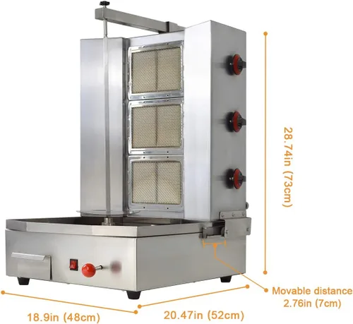 Miniatura 4 de Shawarma Propano Gyro Machine Gas Kebab Doner Asador Vertical Automático con 3 Quemadores