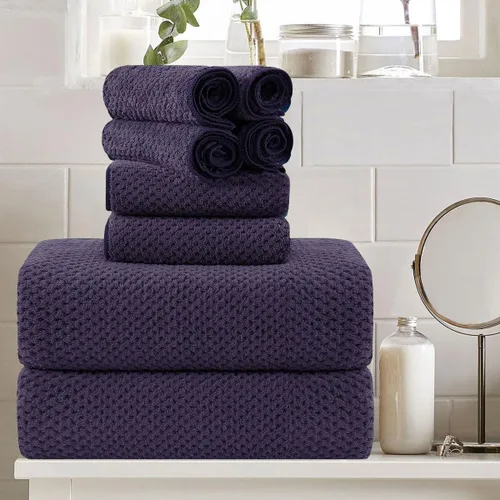 Miniatura 16 de Juego de 8 toallas de baño grandes azules para la familia - 2 sábanas de toalla de baño extragrandes, 2 toallas de mano, 4 paños - 600GSM suaves