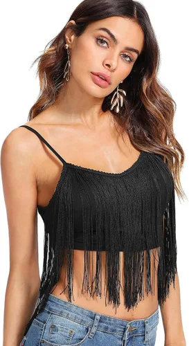 Miniatura 4 de Romwe Camiseta corta con tirantes delgados y cuello en V para mujer