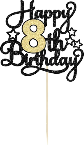 Miniatura 3 de 1 pieza de decoración de pastel de 8º cumpleaños con purpurina y saludos a 8 años, decoración de pastel de feliz cumpleaños para fiesta de 8 años