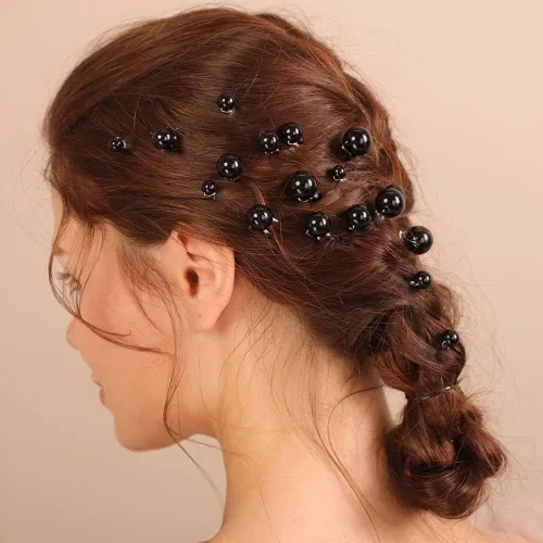 Xerling 20 horquillas para el pelo de perlas negras, accesorios vintage para el cabello para niñas, tocados bohemios y mujeres (negro)