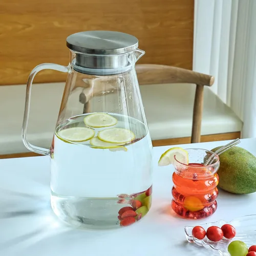 Miniatura 4 de Jarra de vidrio con tapa, jarra de agua de vidrio de 1 galón jarra de agua caliente/fría, jarra para bebidas de jugo y té helado con tapa