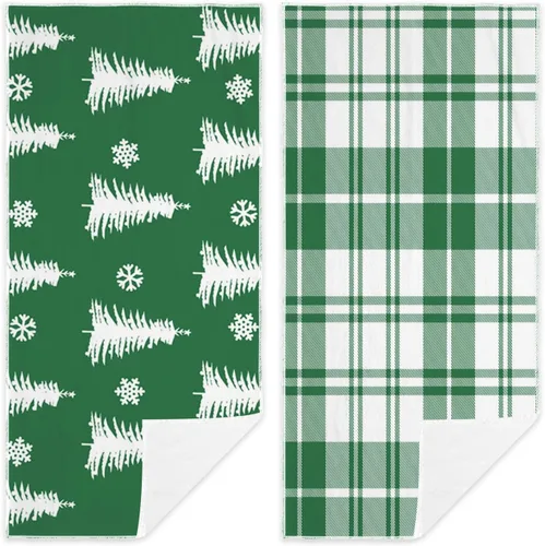 Miniatura 16 de Juego de 2 toallas de mano para árbol de Navidad, color blanco y negro, juego de 2 toallas de baño absorbentes de copos de nieve, toallas
