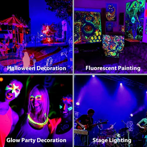 Miniatura 7 de Onforu Foco de luz negra de 18 W para exteriores, IP65 impermeable, longitud de onda de 385-400 nm, luces negras de Halloween enchufables