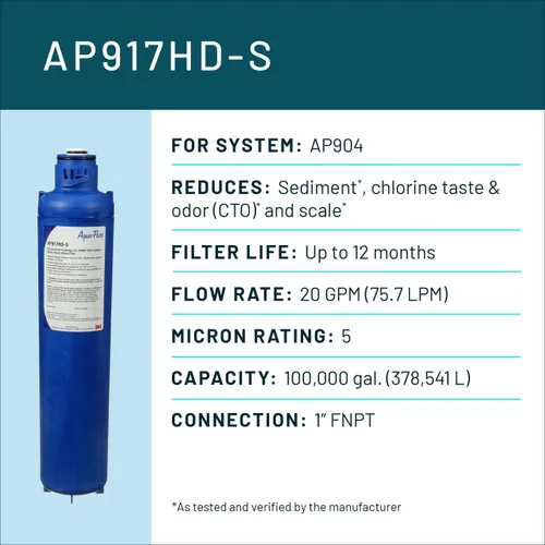 Miniatura 2 de 3M Aqua-Pure AP917HD-S Filtro de agua de repuesto sanitario para toda la casa de cambio rápido genuino para el sistema AP904, reduce sedimentos