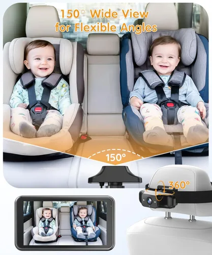 Miniatura 6 de Babyvue BC1 - Cámara de coche para bebé, pantalla HD 1080P de 4.5 pulgadas y zoom 3X, monitor de bebé automático de visión nocturna IR con brillo