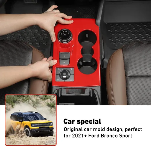 Miniatura 4 de Linskip Moldura del panel de cambios compatible con Ford Bronco Sport 2021-2024 2025, cubierta decorativa para portavasos para accesorios interiores