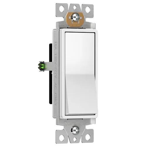 Miniatura 2 de ENERLITES Decorator Paddle Rocker Interruptor de luz, acabado brillante, un solo polo, 3 cables, tornillo de tierra, grado residencial, 15 A, 120