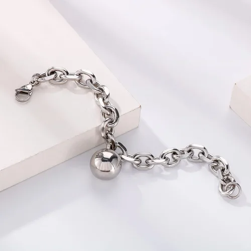 Miniatura 2 de Pulsera de cadena gruesa de acero inoxidable con dijes de bola para mujer, accesorios de joyería